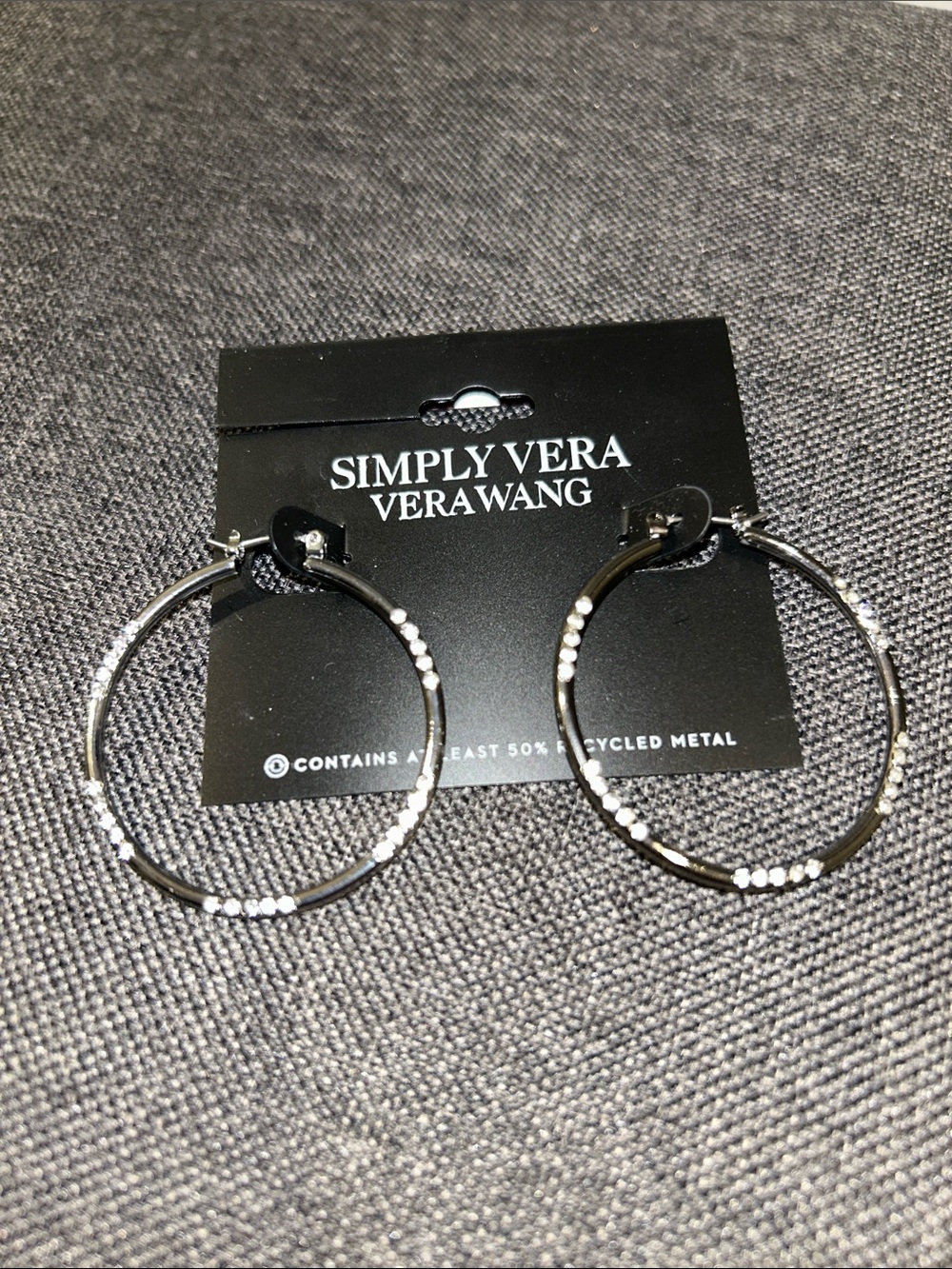 Simply Vera Vera Wang Shiny Silver Hoop Earrings with Crystal Accents